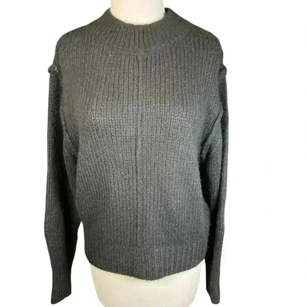 Topshop Knitted Crew with Raglan and Exposed Seam Sweater Black Size Medium NWOT